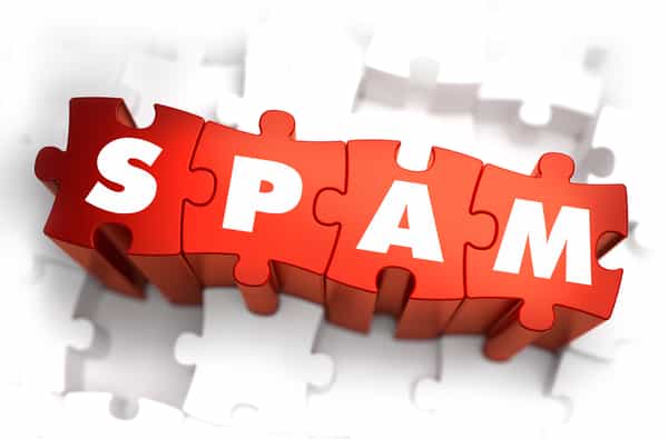 Spam - Text on Red Puzzles with White Background. 3D Render.-1